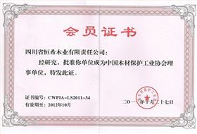 木材保護(hù)工業(yè)協(xié)會理事單位 會員證書